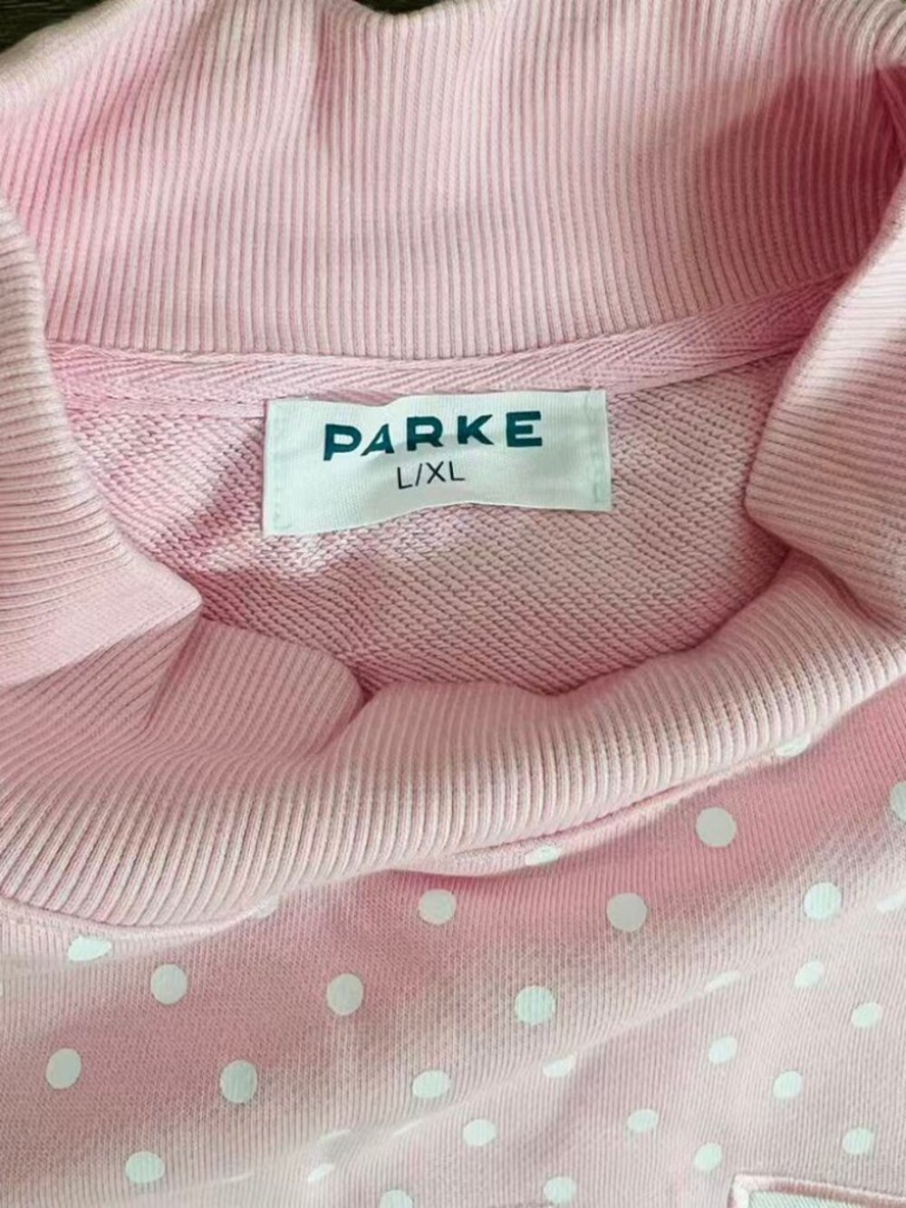 PARKE Pink Polka Dot Mock Neck Sweatshirt - Picture 7 of 7